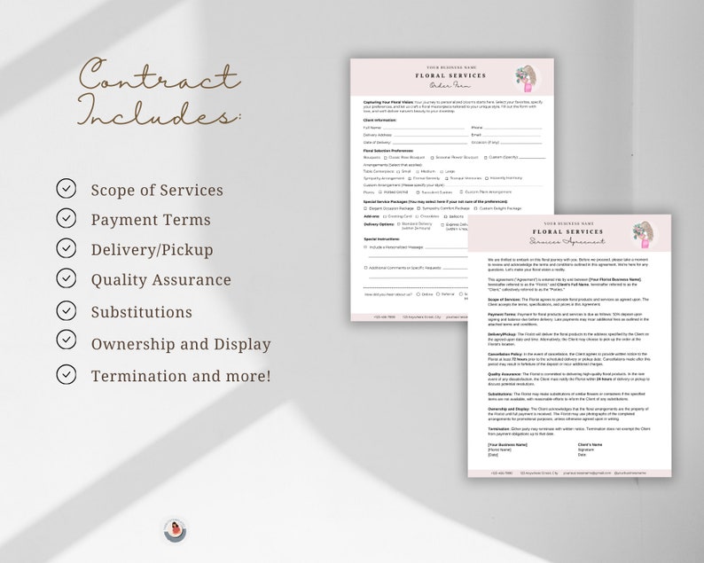 Florist Contract Agreement Template, Floral Services Event/wedding ...