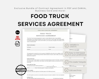 Printable Food Truck Contract Template - Food Truck Rental Agreement Template Word & PDF - Editable Catering Truck Lease Template