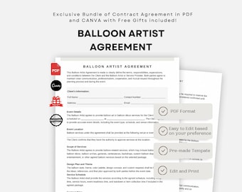 BALLOON CONTRACT, Editable Balloon Decor Contract, Balloon Invoice, Balloon Artist Contract Template, Balloon Stylist Garland Agreement