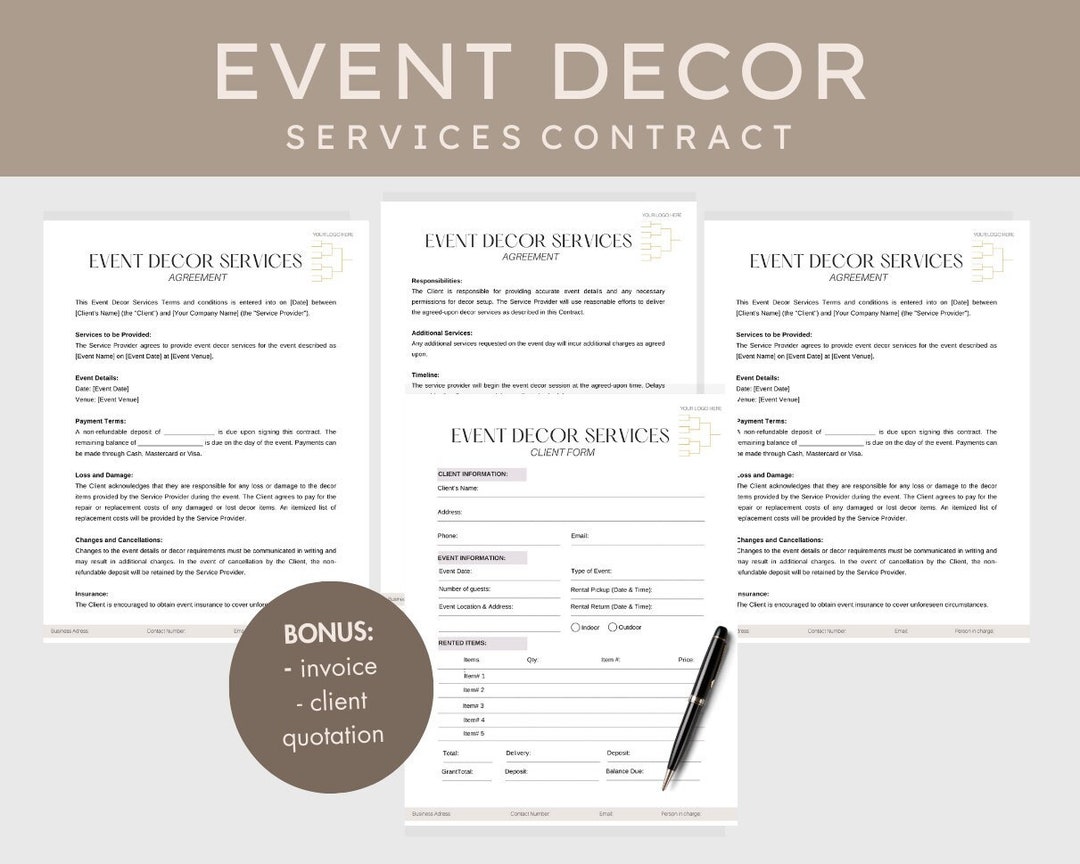 Event Decor Contract Event Decor Rental Agreement Templates Etsy