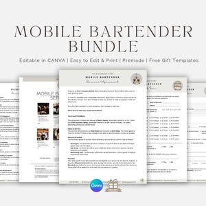 Mobile Bar Contract Bundle, Bartender Service Agreement, Bartending Forms Bundle, Client Intake, Photo Release, Packages, Invoice Template