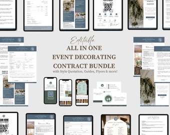 Professional Event Decor Contract, Event Decoration Agreement, Editable Decor Business Templates, Invoice Template, Business Card Template