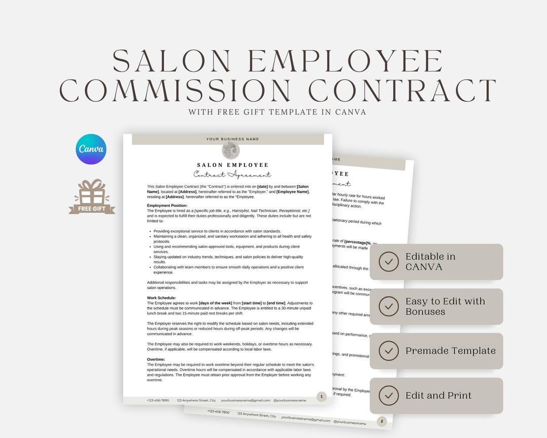 Salon Employee Commission Agreement, Stylist Commission Agreement ...