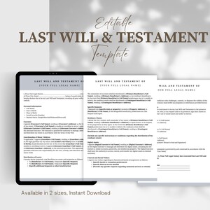Last Will and Testament Template, Editable Will Document, Living Will Forms, Legal Contract, Instant Download