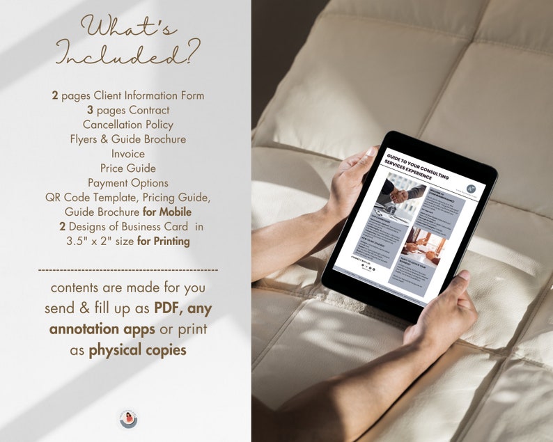May include: A digital tablet displaying a guide to consulting services experience. The tablet is being held by a person's hands. The text on the tablet reads "Guide to Your Consulting Services Experience".