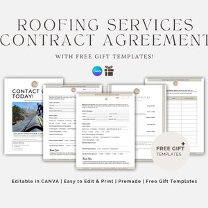 Roofing Contract Form Template, Invoice, Roofing Services Business, Professional Contractor CANVA, Cost Plus Agreement Contract, Editable