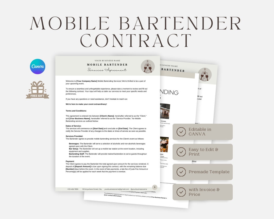 Mobile Bar Contract Cart Service Bundle Business for Events Pricing ...