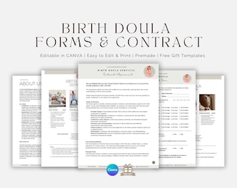 Birth Doula Contract Agreement, Birth Doula Client Intake Form, Editable Paperwork, Welcome Book, Price List Template, Invoice, CANVA
