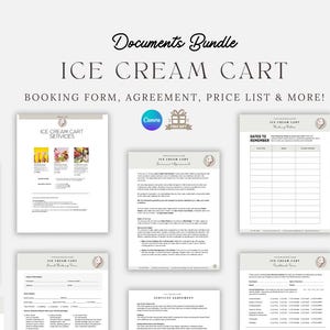 Ice Cream Cart, Event Vendor Contract Template, Party Rental Party Supplies Contract, Ice cream Rental Plans Contract Bundle, Editable CANVA