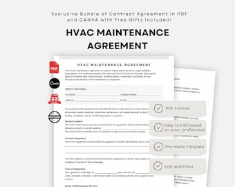 HVAC Maintenance Contract Template | Editable Heating & Cooling Service Agreement | HVAC Preventive Maintenance | Air Conditioning Contract