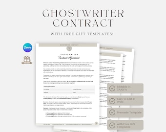 Ghostwriter Contract Agreement Template, Freelance Content Writer, Invoice Template, Contract Template, Freelance Freelancer Contract, CANVA