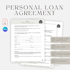 Sjabloon voor leningsovereenkomst, persoonlijke leningsovereenkomst, persoonlijk leningscontract, leningscontract, leningsovereenkomst, leningsformulier, promesse