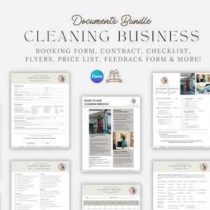 Cleaning Business Forms Bundle, Cleaning Contract, Cleaning Checklist Schedule Template Flyer, Editable Printable Intake Form, Invoice CANVA