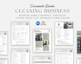 Cleaning Business Forms Bundle, Cleaning Contract, Cleaning Checklist Schedule Template Flyer, Editable Printable Intake Form, Invoice CANVA