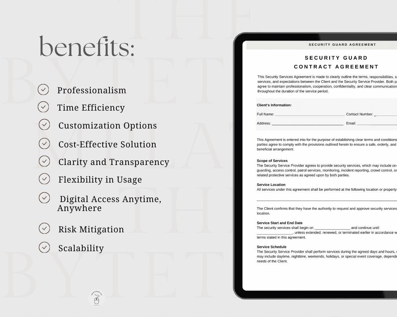 Printable Security Guard Contract Template PDF & CANVA - Customizable ...