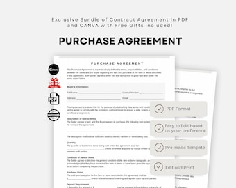Printable Purchase Agreement Template. Editable Purchase and Sale Contract. Contract of Sales. Property Purchase agreement. PDF & MS Word