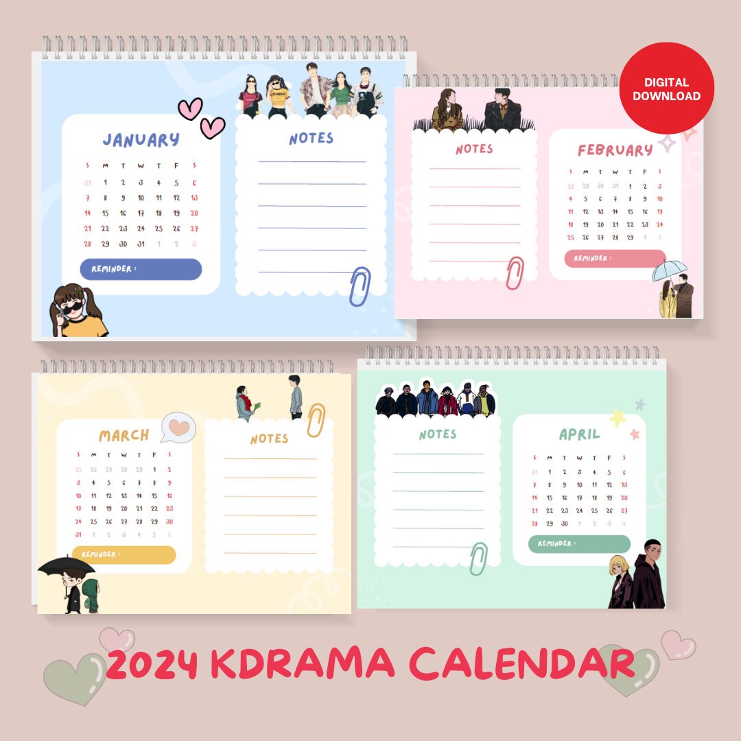 Kdrama 2024 Calendar Printable Kdrama Instant Download Etsy Australia