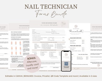 Editable Nail Technician Forms Bundle, Nail Tech Consultation Forms, Nail Client Intake Forms, Nail Aftercare, Appointments Tracker, Consent