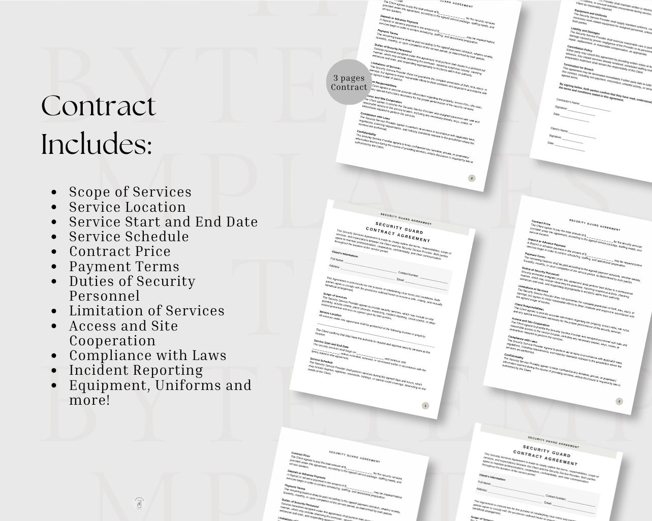 Printable Security Guard Contract Template PDF & CANVA - Customizable ...