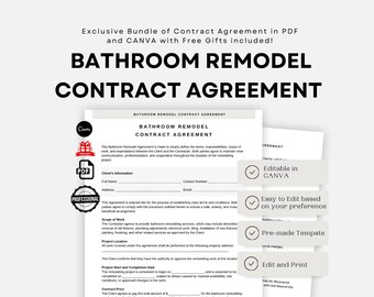 bathroom remodel, contract template, contract for, bathroom, remodeling contract, bathroom remodeling, bathroom renovation,editable contract