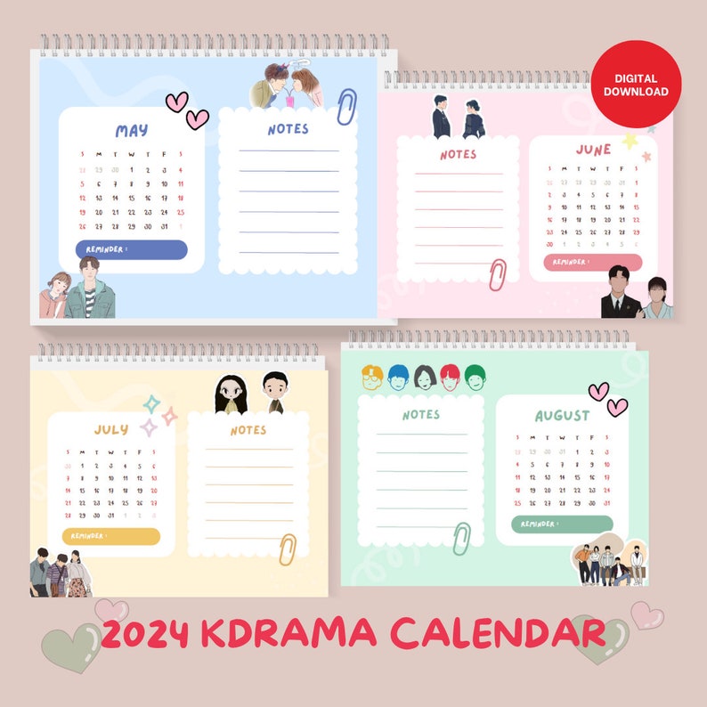 Kdrama 2024 Calendar Printable Kdrama Instant Download Etsy Australia