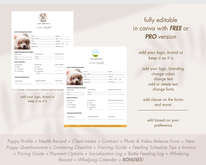 Dog Breeder Forms, Puppy Sale Contract, Dog Breeder Contract, Breeder Forms, Dog Whelping Charts, Whelping Records, Puppy Medical Records image 8