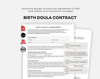 Birth Doula Contract, Customizable Labor Support Contract Form Template, Printable Doula Business Contract, Doula Services Agreement