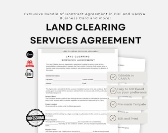 Land Clearing Contract, Printable Land Management Document Form Template, Editable Professional Land Clearing Construction Instant Download