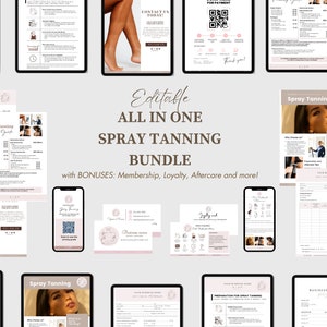 Formulaires d'esthéticienne, Formulaire d'autorisation de bronzage en spray, Consentement de bronzage, Formulaires pour salon de bronzage, Bronzage en spray modifiable, Cartes de soin après bronzage en spray, Formulaire de spa