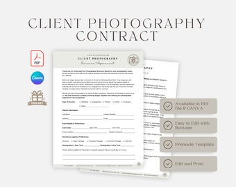写真撮影クライアント契約書テンプレート | 写真撮影フォーム | クライアント契約書 | 写真家向け契約書 | Canva テンプレート