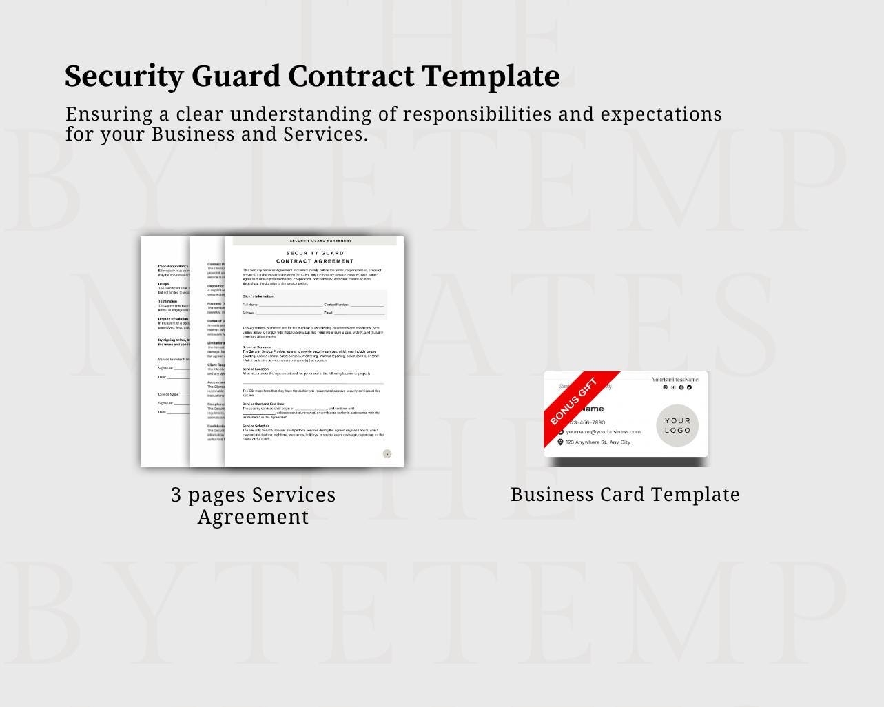 Printable Security Guard Contract Template PDF & CANVA - Customizable ...