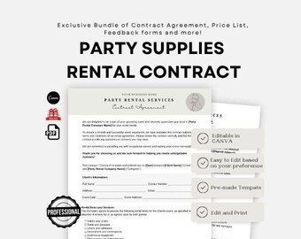 Party Supply Rental Contract, Party Equipment Rental Agreement, Party Rental Contract, Event Rental Agreement, Canva Party Rental Templates