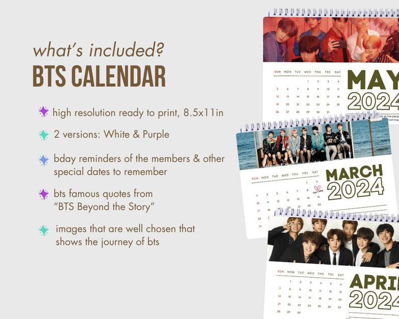 BTS 2025 Calendar Printable Kpop Instant Download PDF Etsy UK