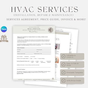 HVAC Contract Templates, HVAC Services Agreement, Heating & Cooling Installation Contract, Editable Contract Template, Agreement Template