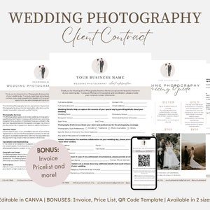 Wedding Photography Contract Template | Photography Forms | Contract for Photographers | Contract Template | CANVA Template