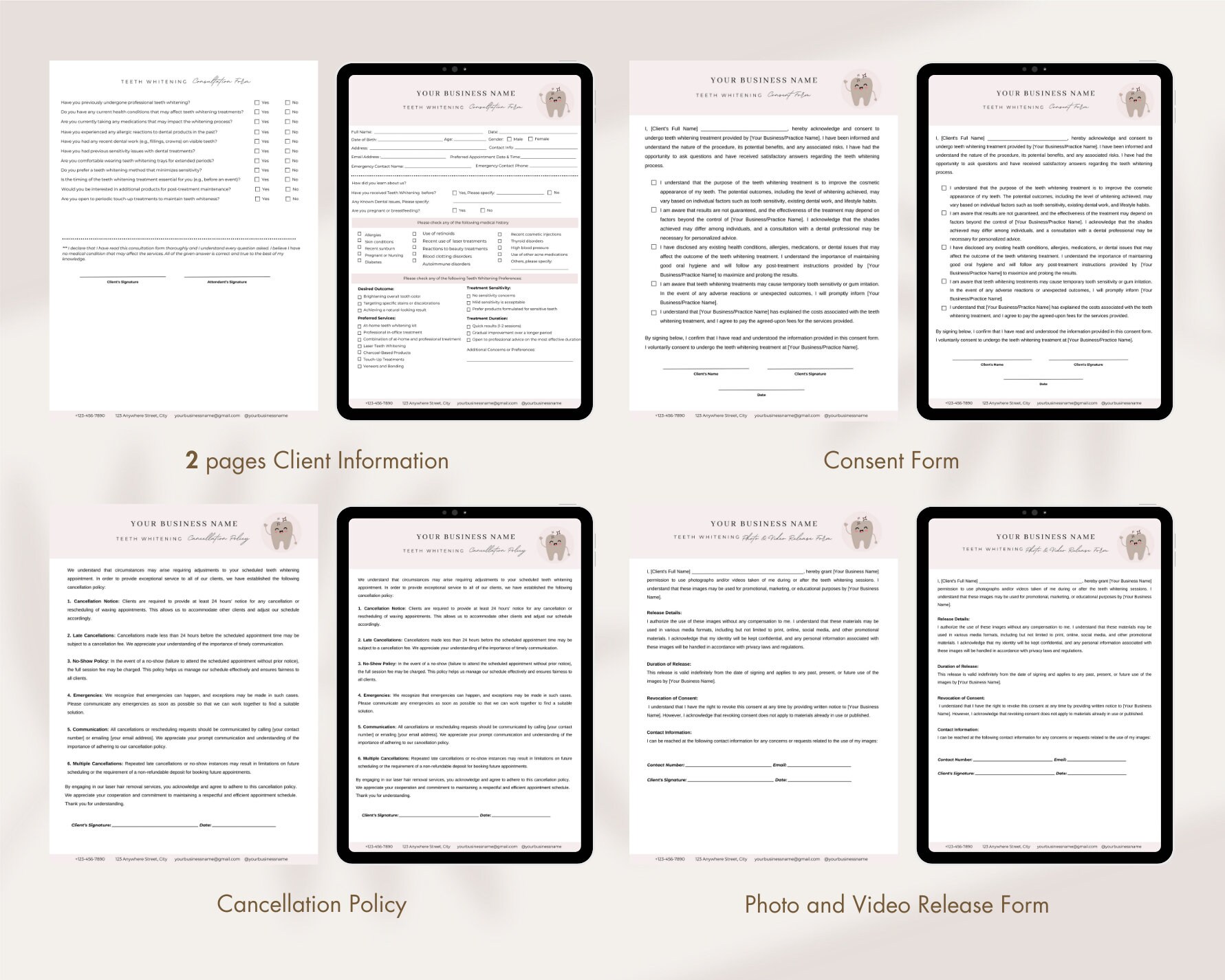 Teeth Whitening Consent Form, Teeth Whitening Forms Bundle, Esthetician Forms, Teeth Whitening