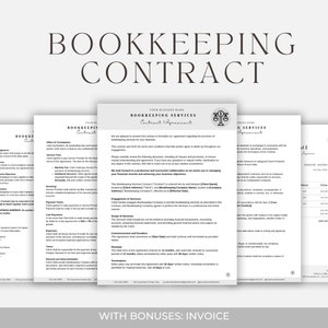 Bookkeeping Contract Template, Bookkeeping Services Agreement Template, Accounting Services Agreement Contract, Freelance Bookkeeper