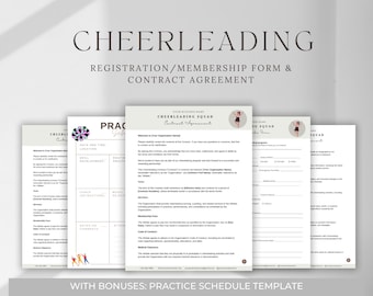 Cheerleader-Vertrag, Cheerleader-Vorlagen, Cheerleader-Tryouts-Flyer, Coaching-Formulare, Lebenslauf des Athleten, bearbeitbare CANVA-Vorlage