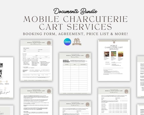 Mobile Charcuterie Cart, Event Vendor Contract Template, Party Rental Party Supplies Contract, Mobile Bar Contract Bundle, Editable CANVA