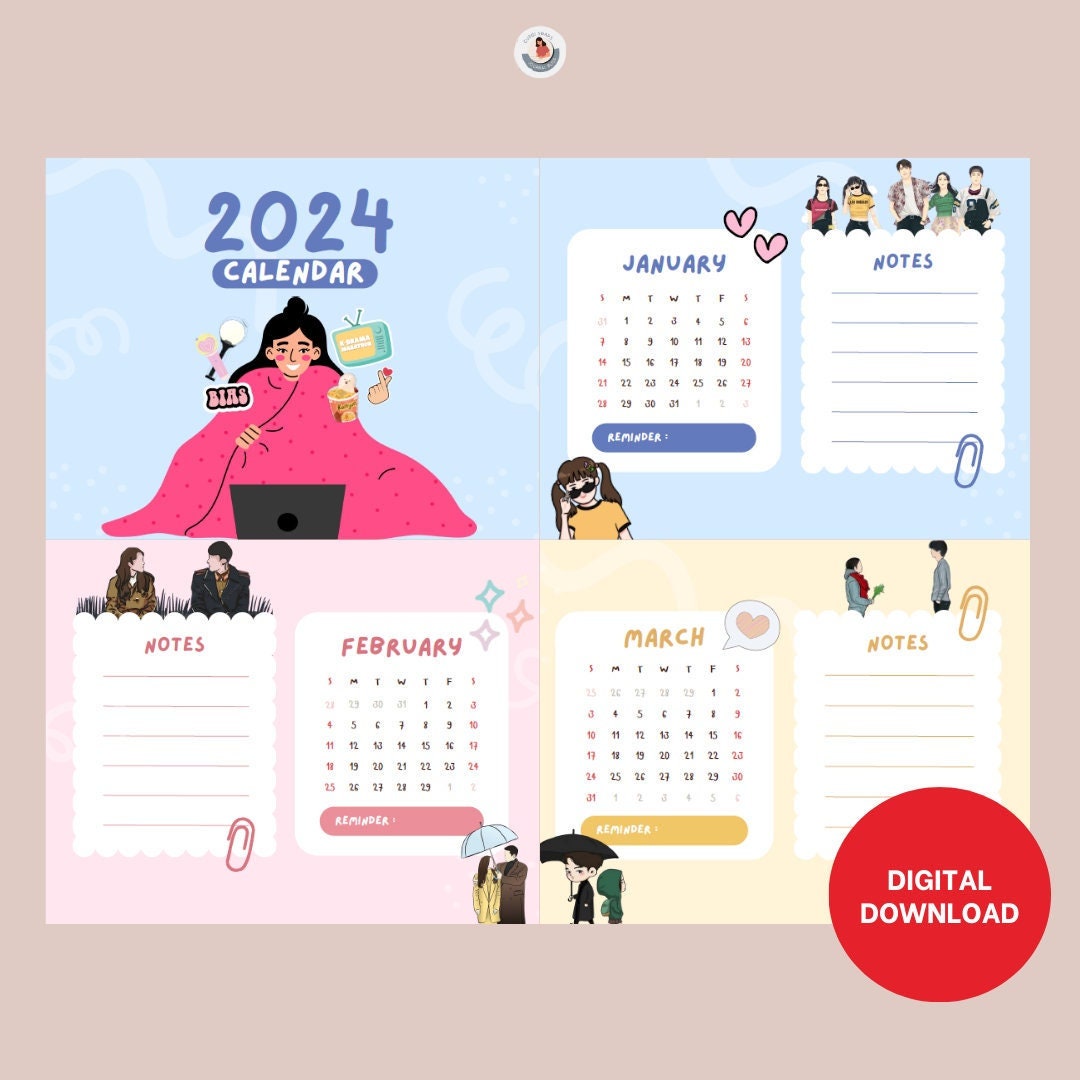 Kdrama 2024 Calendar Printable Kdrama Instant Download Etsy Australia
