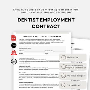 Zahnarzt Arbeitsvertrag | Zahnarztpraxis Vereinbarung | Druckbarer Zahnarzt Arbeitsvertrag | Bearbeitbares Arbeitspapier PDF & Canva