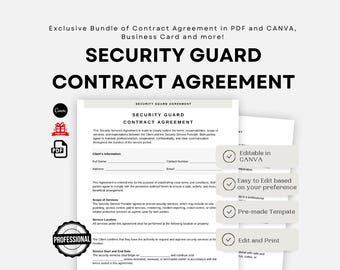 Printable Security Guard Contract Template PDF & CANVA - Customizable Security Service Provider Agreement Form - Instant Digital Download