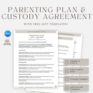 Plantilla de plan de crianza, formulario de plan de crianza editable, formulario de custodia de menores, plantilla de acuerdo de custodia, acuerdo de crianza compartida, CANVA