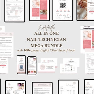 Bearbeitbares Nageltechniker-Formular-Bundle, Nail Tech-Beratungsformulare, Nagel-Klienten-Intake-Formulare, Nagelnachsorge, Terminverfolgung, Zustimmung