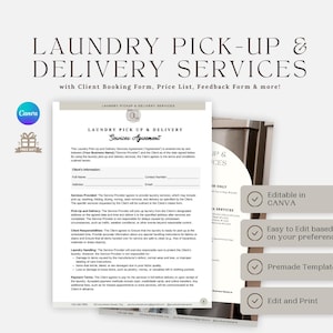 Modelos de formulários editáveis para serviços de coleta e entrega de lavanderia, cotação de preços para serviços de coleta e entrega de lavanderia, negócios de lavanderia de roupas de cama, Canva