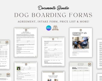 Dog Boarding Service Agreement Contract Template, Editable & Printable Pet Boarding Business New Client Intake Form, Invoice, CANVA, PDF