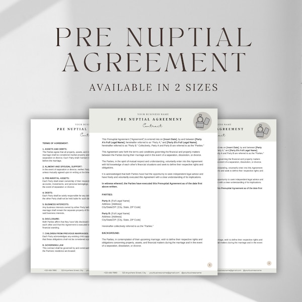 Prenuptial Agreement Template Etsy