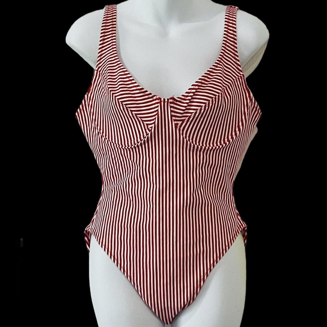 Vintage New Merona Target Swimsuit One Piece Women 14 Red White 4365 ...