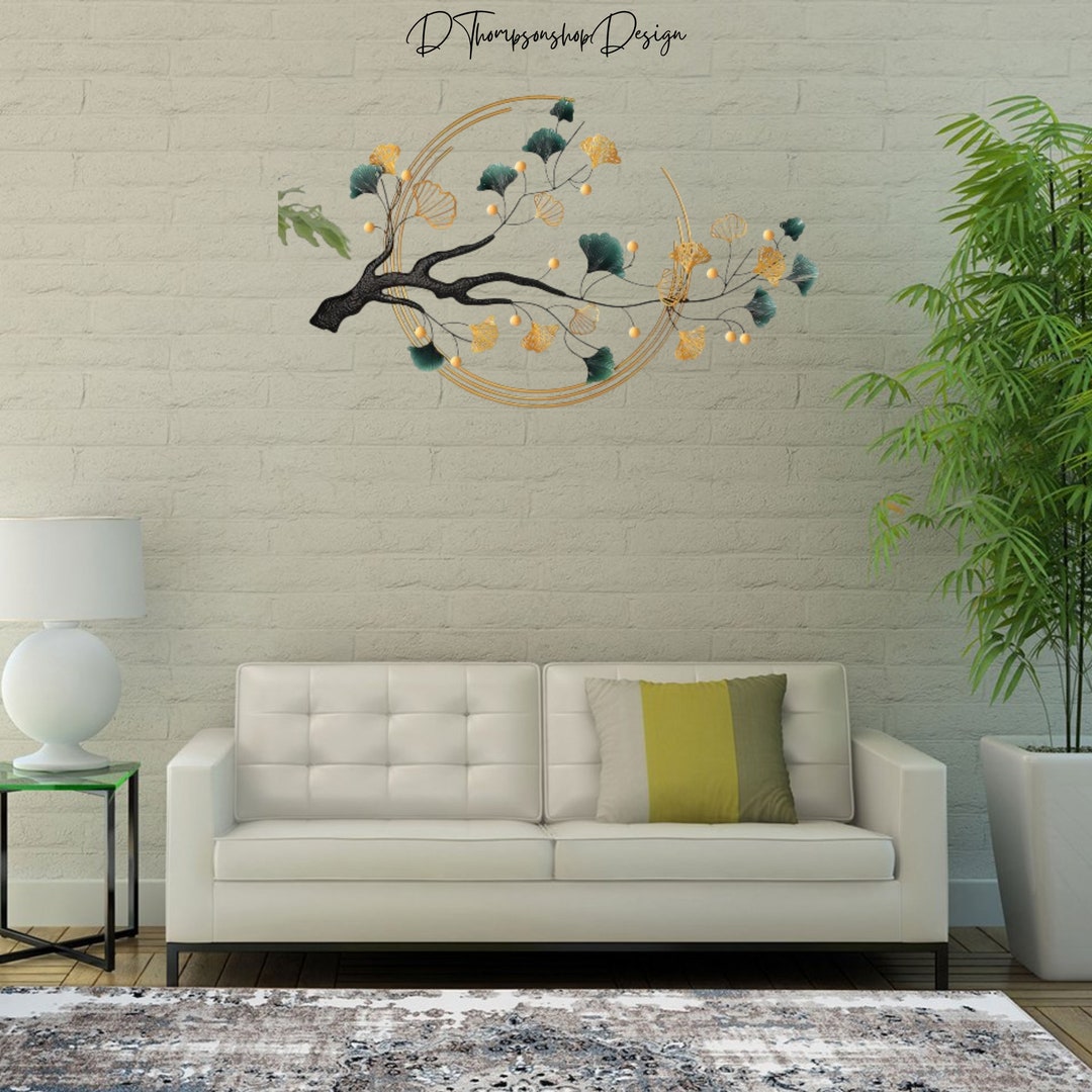 Large Modern Metal Wall Sculptures, 59 Gold Wall Art Decorations, 3D Ginkgo Leaf Metal Wall Art