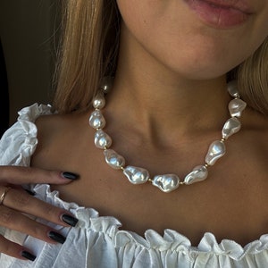 Large Baroque Pearl Necklace, White Irregular Pearl Necklace Choker, Faux Pearl Jewelry, Gift for her